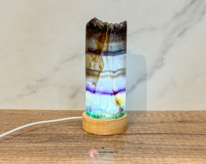 Rainbow Fluorite Cylinder Lamp with USB Lighted Base – Illuminate Your Space with Natural Beauty