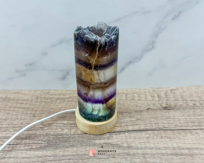 Rainbow Fluorite Cylinder Lamp with USB Lighted Base – Illuminate Your Space with Natural Beauty