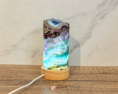 Rainbow Fluorite Cylinder Lamp with USB Lighted Base – Illuminate Your Space with Natural Beauty