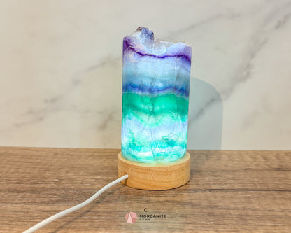 Rainbow Fluorite Cylinder Lamp with USB Lighted Base – Illuminate Your Space with Natural Beauty