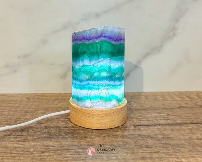 Rainbow Fluorite Cylinder Lamp with USB Lighted Base – Illuminate Your Space with Natural Beauty