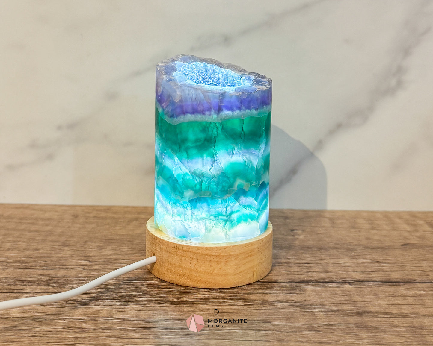 Rainbow Fluorite Cylinder Lamp with USB Lighted Base – Illuminate Your Space with Natural Beauty