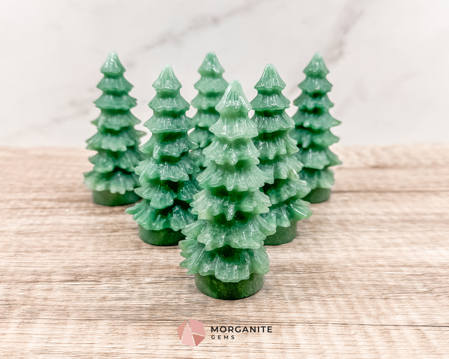 Pine Christmas Tree Green Aventurine Carving – Elegant Natural Holiday Decor