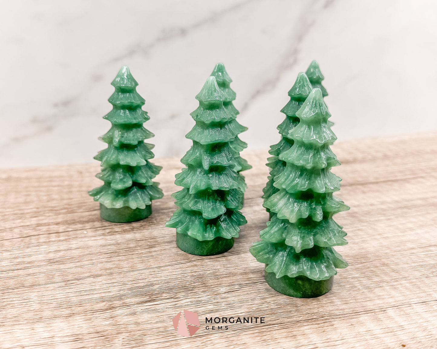 Pine Christmas Tree Green Aventurine Carving – Elegant Natural Holiday Decor