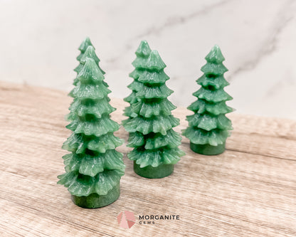 Pine Christmas Tree Green Aventurine Carving – Elegant Natural Holiday Decor