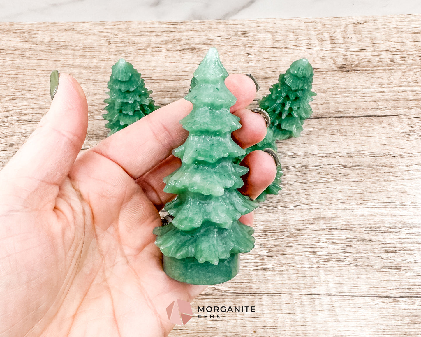 Pine Christmas Tree Green Aventurine Carving – Elegant Natural Holiday Decor