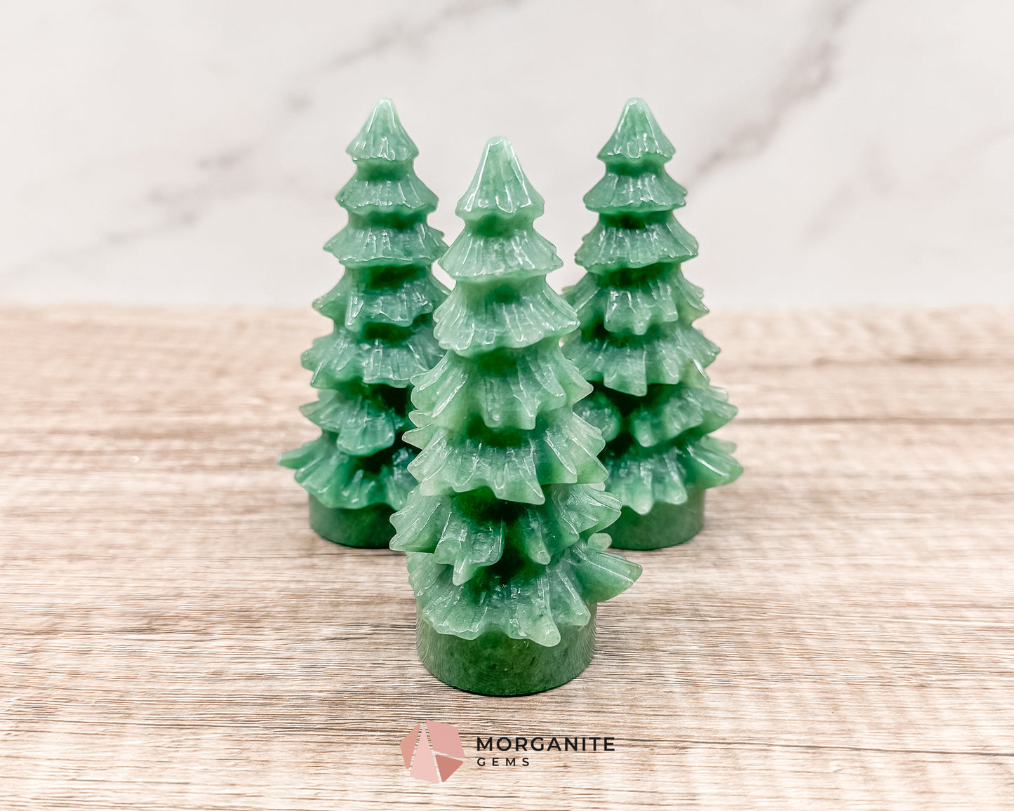 Pine Christmas Tree Green Aventurine Carving – Elegant Natural Holiday Decor