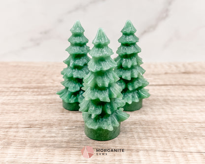 Pine Christmas Tree Green Aventurine Carving – Elegant Natural Holiday Decor