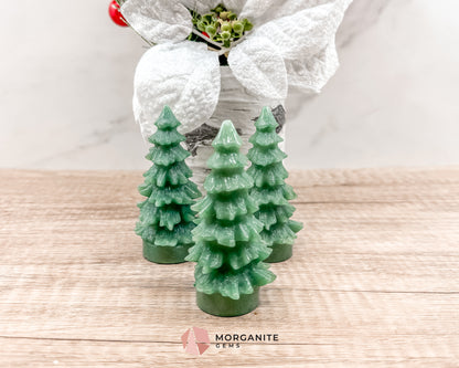 Pine Christmas Tree Green Aventurine Carving – Elegant Natural Holiday Decor