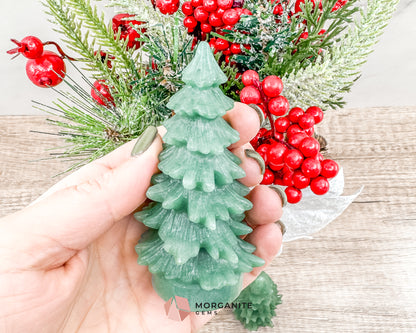 Pine Christmas Tree Green Aventurine Carving – Elegant Natural Holiday Decor