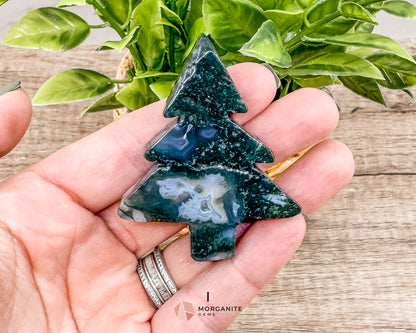 Unique Moss Agate Pine Tree Carvings – Each One-of-a-Kind