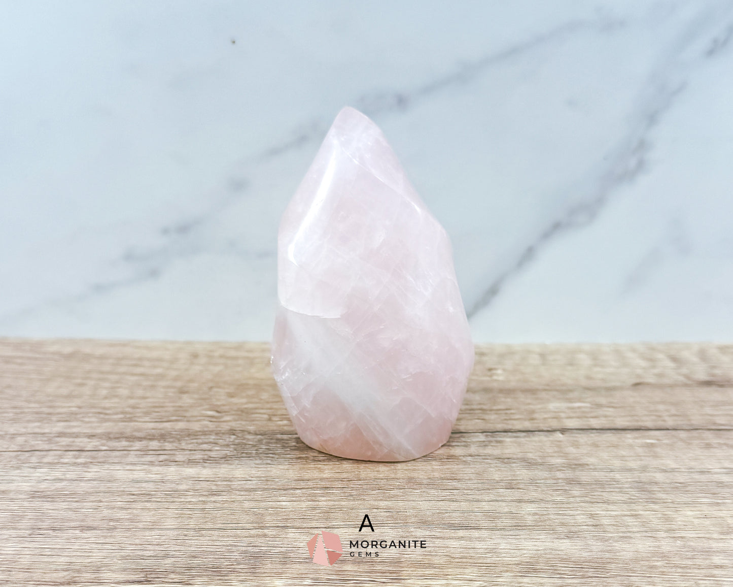 Medium Rose Quartz Flame – Handcrafted Crystal of Love and Serenity