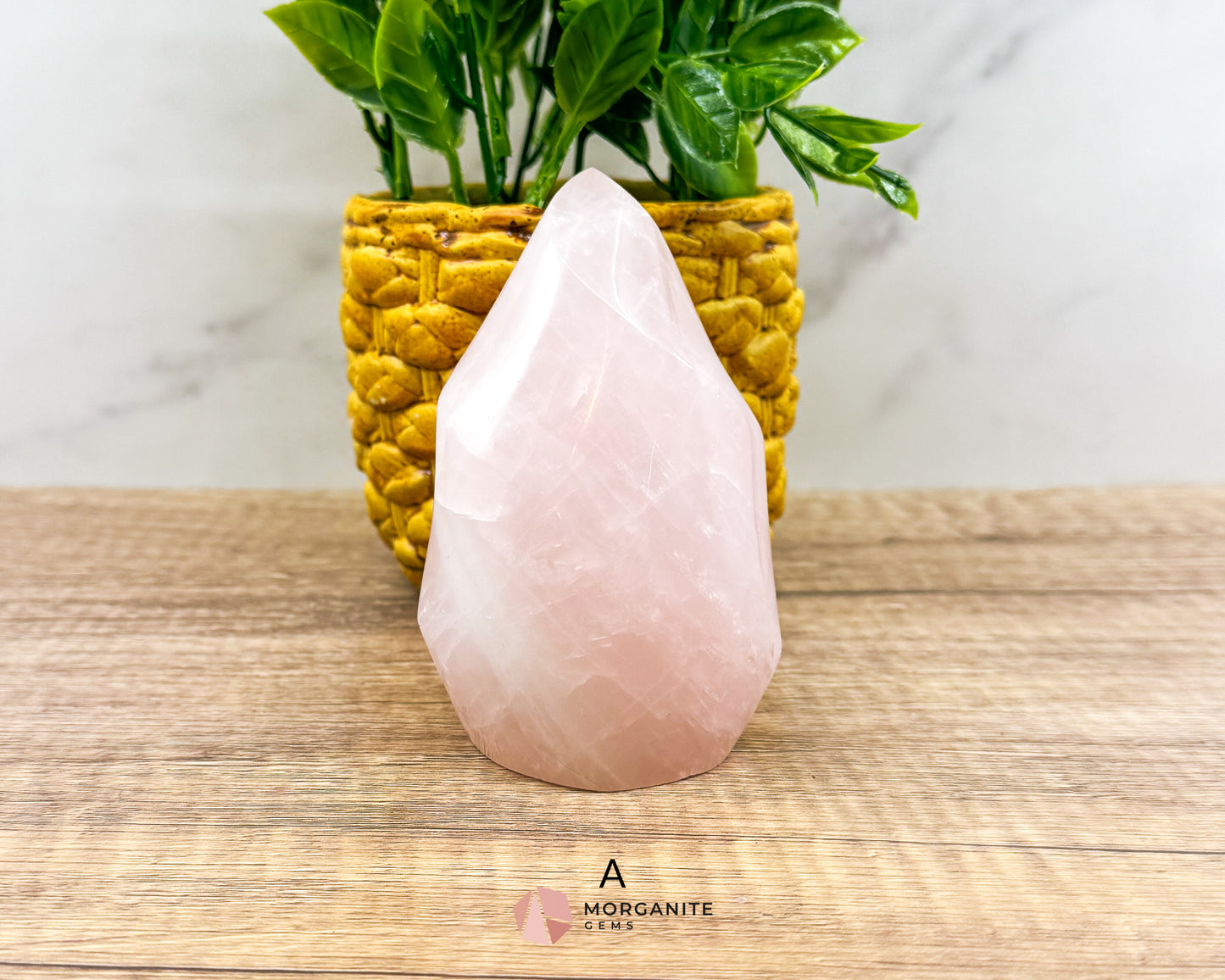 Medium Rose Quartz Flame – Handcrafted Crystal of Love and Serenity