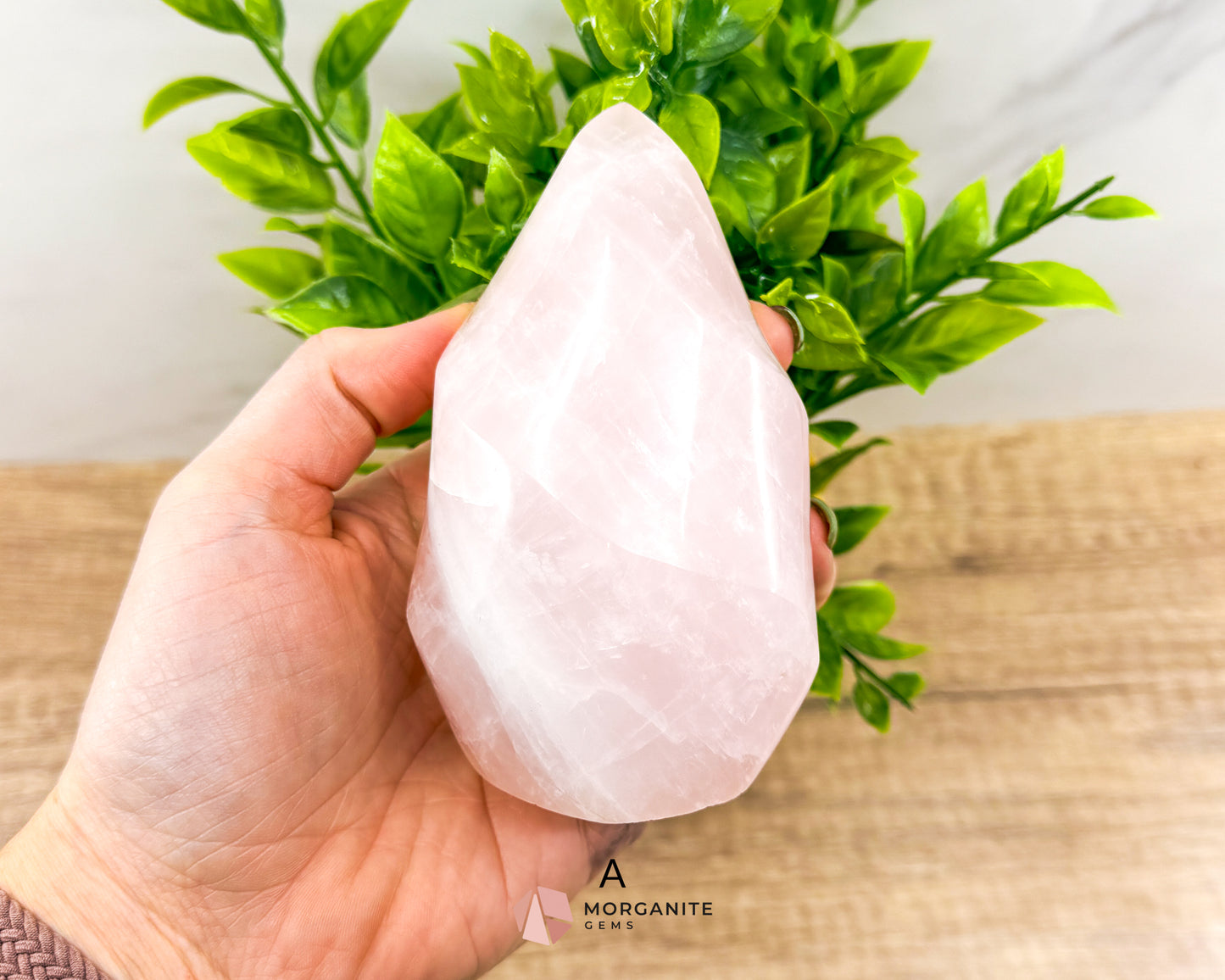 Medium Rose Quartz Flame – Handcrafted Crystal of Love and Serenity