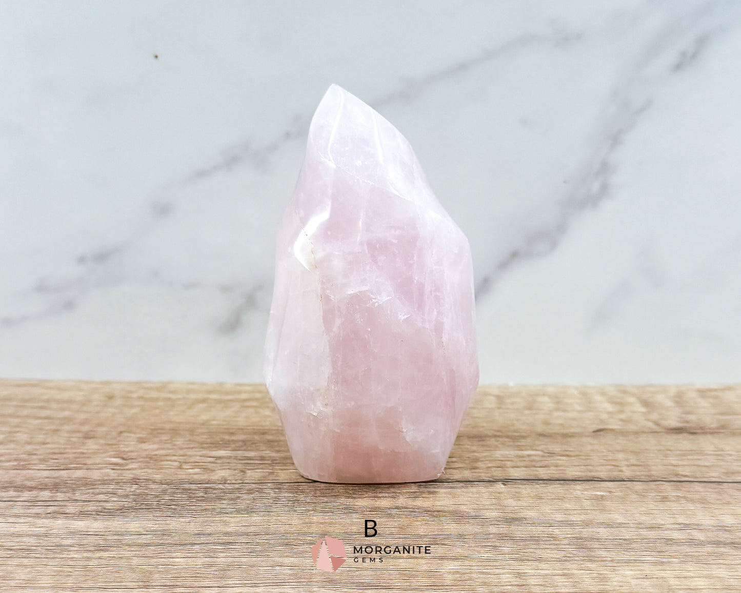 Medium Rose Quartz Flame – Handcrafted Crystal of Love and Serenity