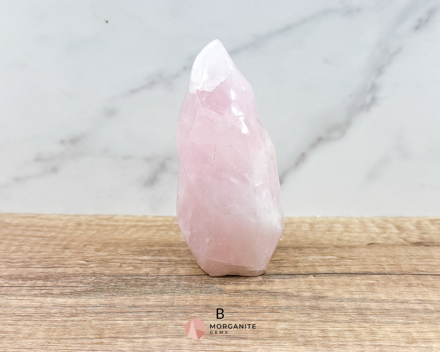 Medium Rose Quartz Flame – Handcrafted Crystal of Love and Serenity