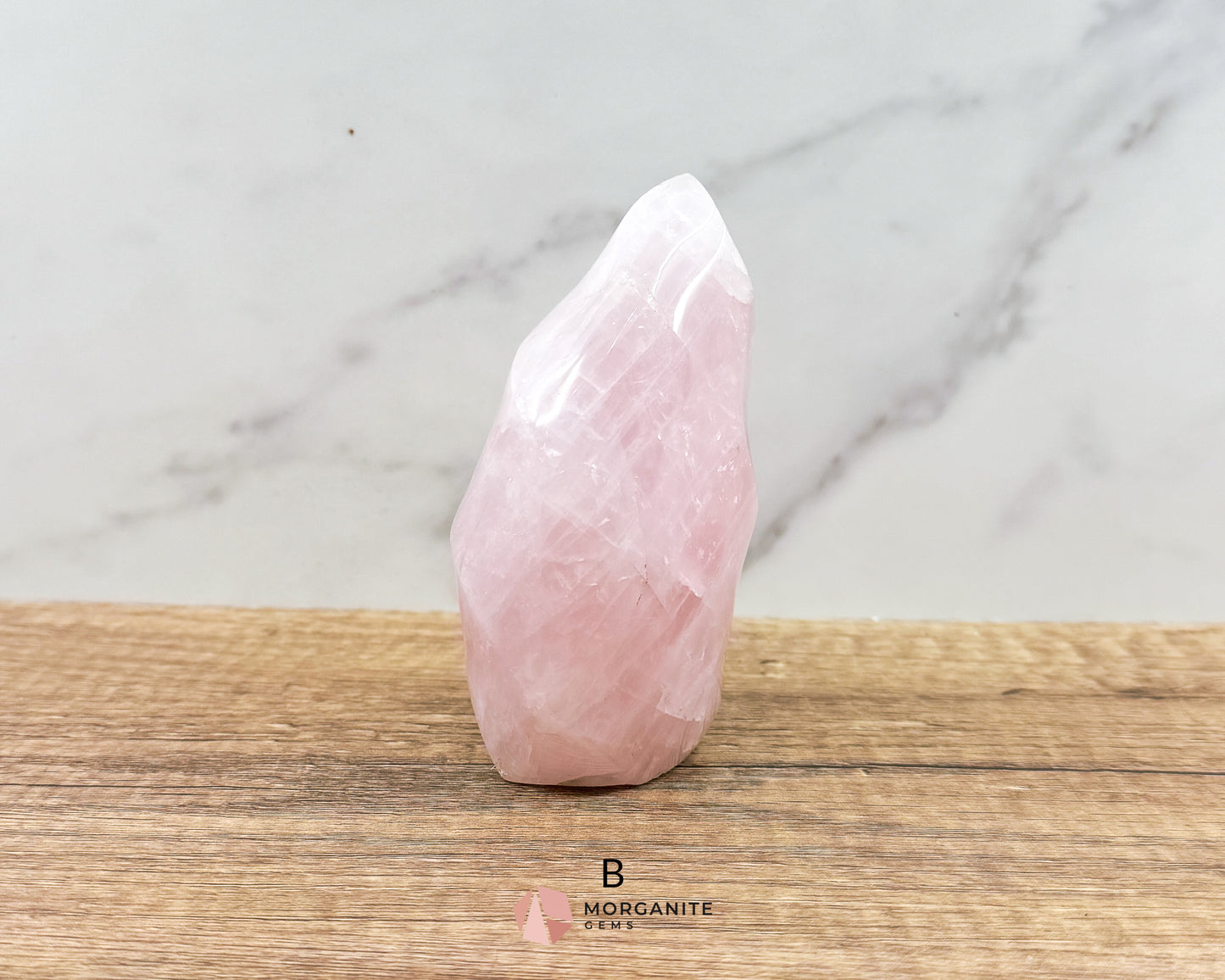 Medium Rose Quartz Flame – Handcrafted Crystal of Love and Serenity