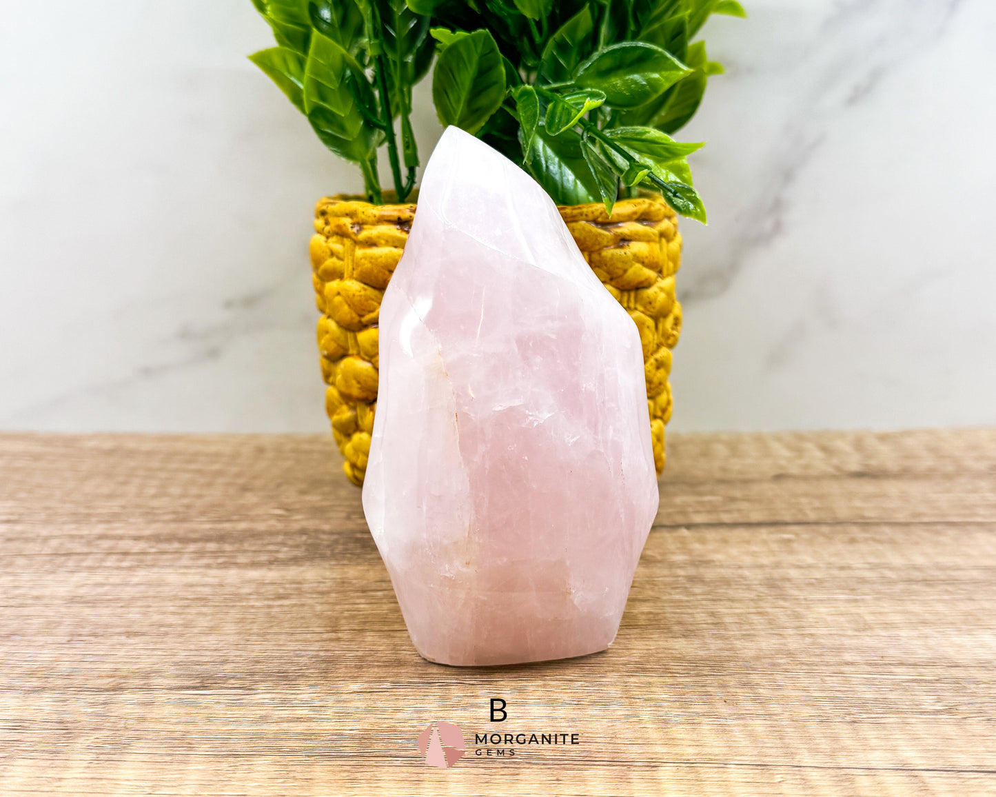 Medium Rose Quartz Flame – Handcrafted Crystal of Love and Serenity