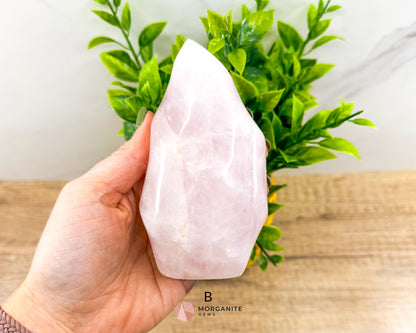 Medium Rose Quartz Flame – Handcrafted Crystal of Love and Serenity