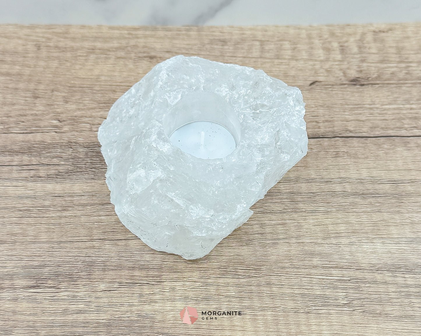 Clear Quartz Candle Holder – Natural Elegance for Warm Ambiance-Morganite Gems