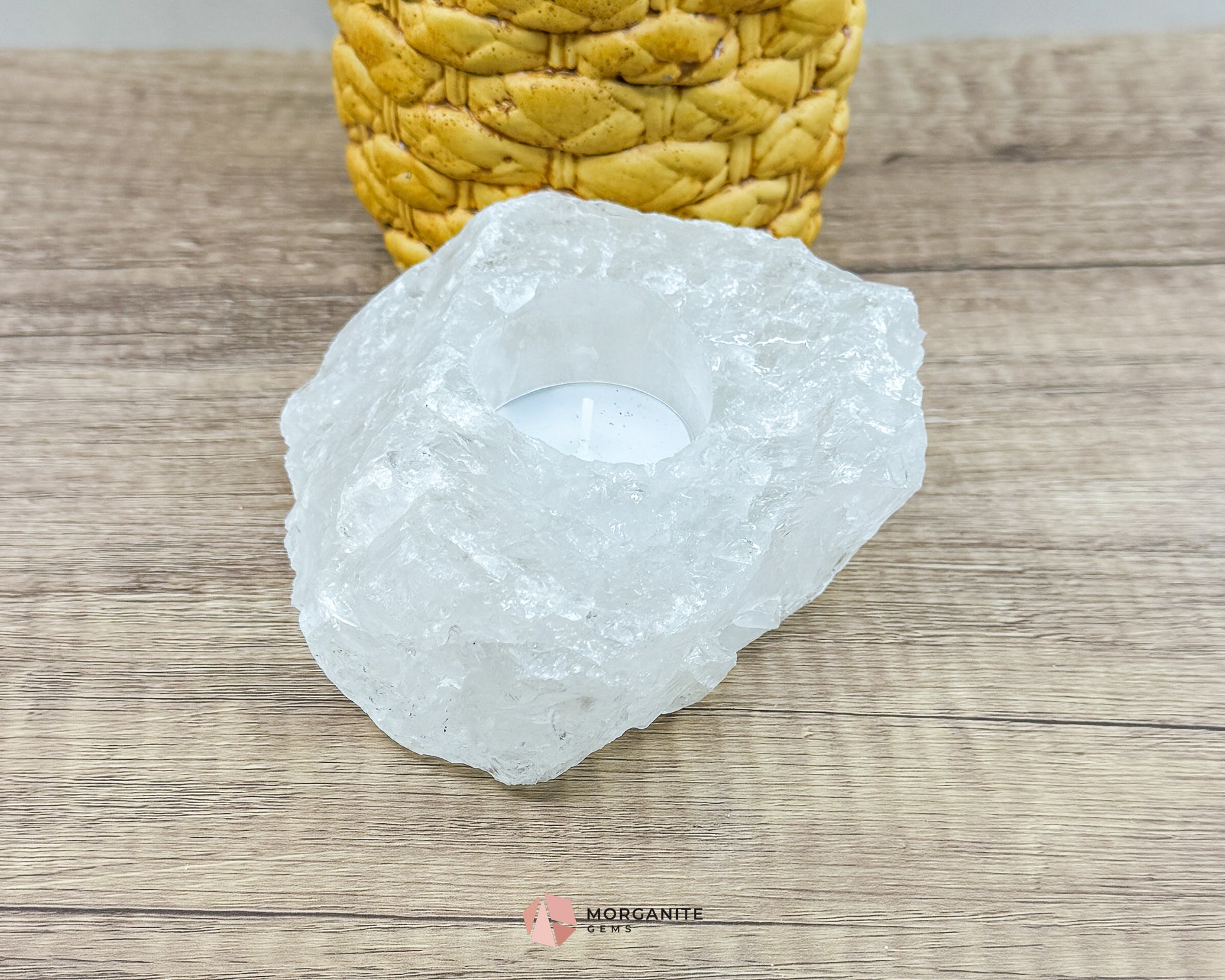 Clear Quartz Candle Holder – Natural Elegance for Warm Ambiance-Morganite Gems