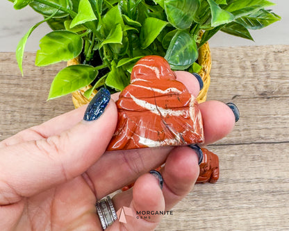 Red Jasper Fat Belly Buddha Maitreya Carving – Handcrafted Symbol of Prosperity-Morganite Gems