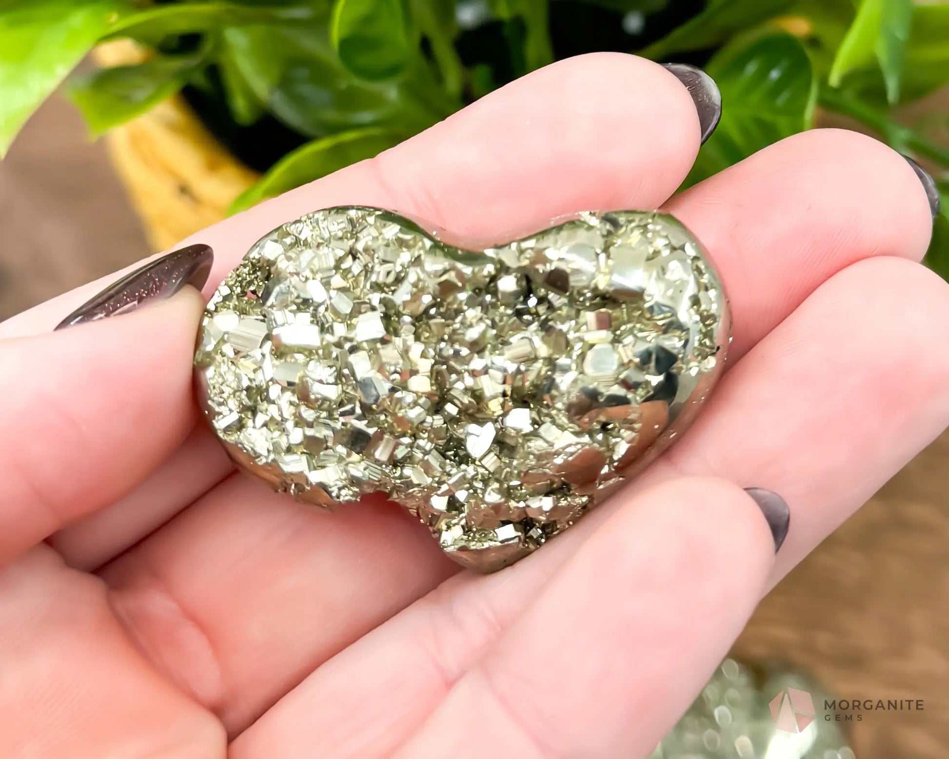 Pyrite Hearts - Polished Stone Cluster - Morganite Gems