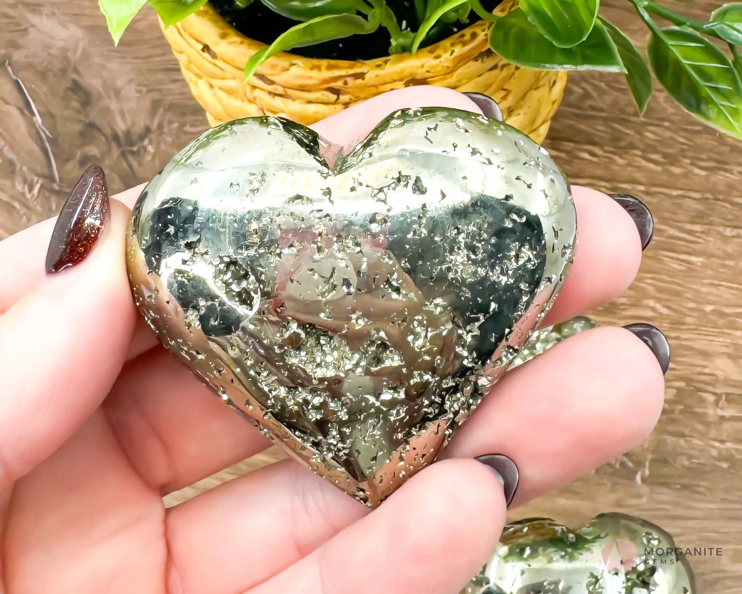 Pyrite Hearts - Polished Stone Cluster - Morganite Gems