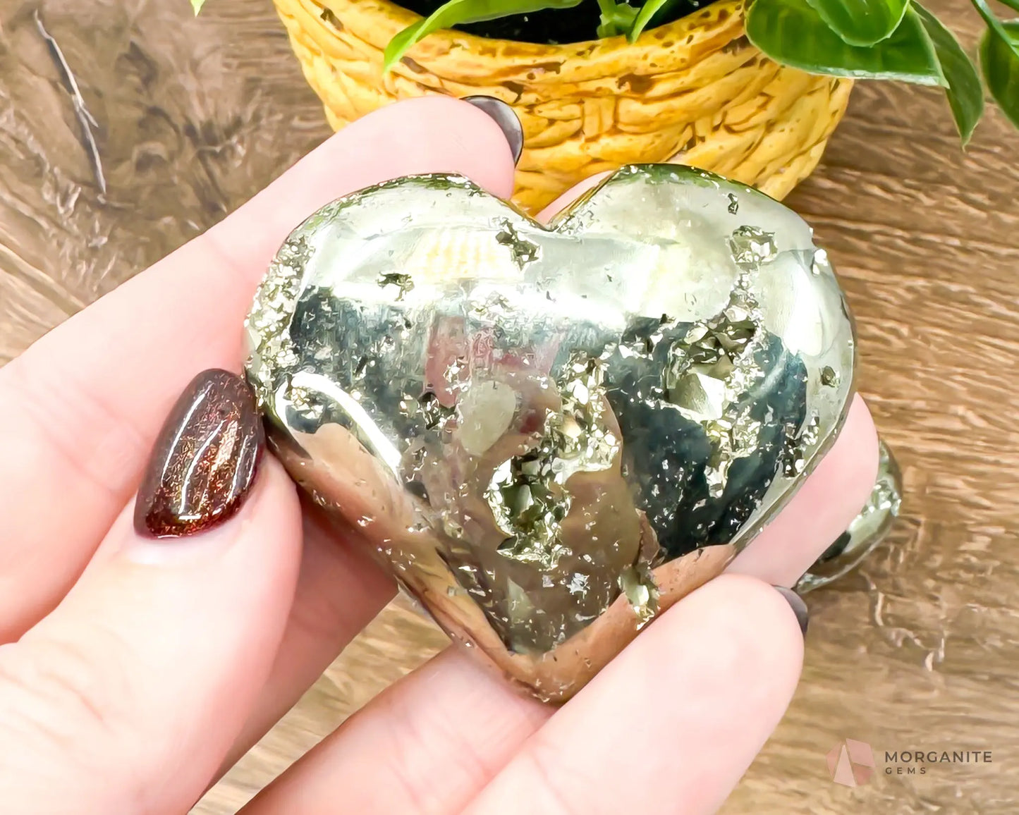 Pyrite Hearts - Polished Stone Cluster - Morganite Gems