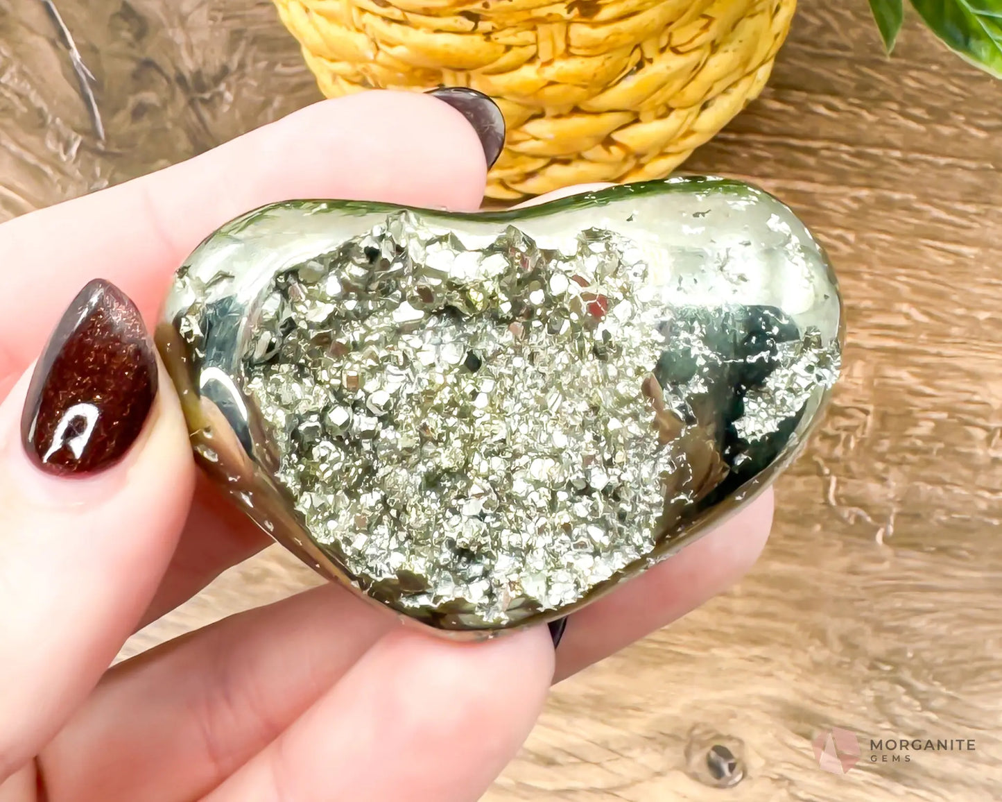 Pyrite Hearts - Polished Stone Cluster - Morganite Gems