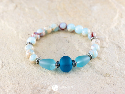 Sky Blue Jasper and Sea Glass Bracelet - Morganite Gems