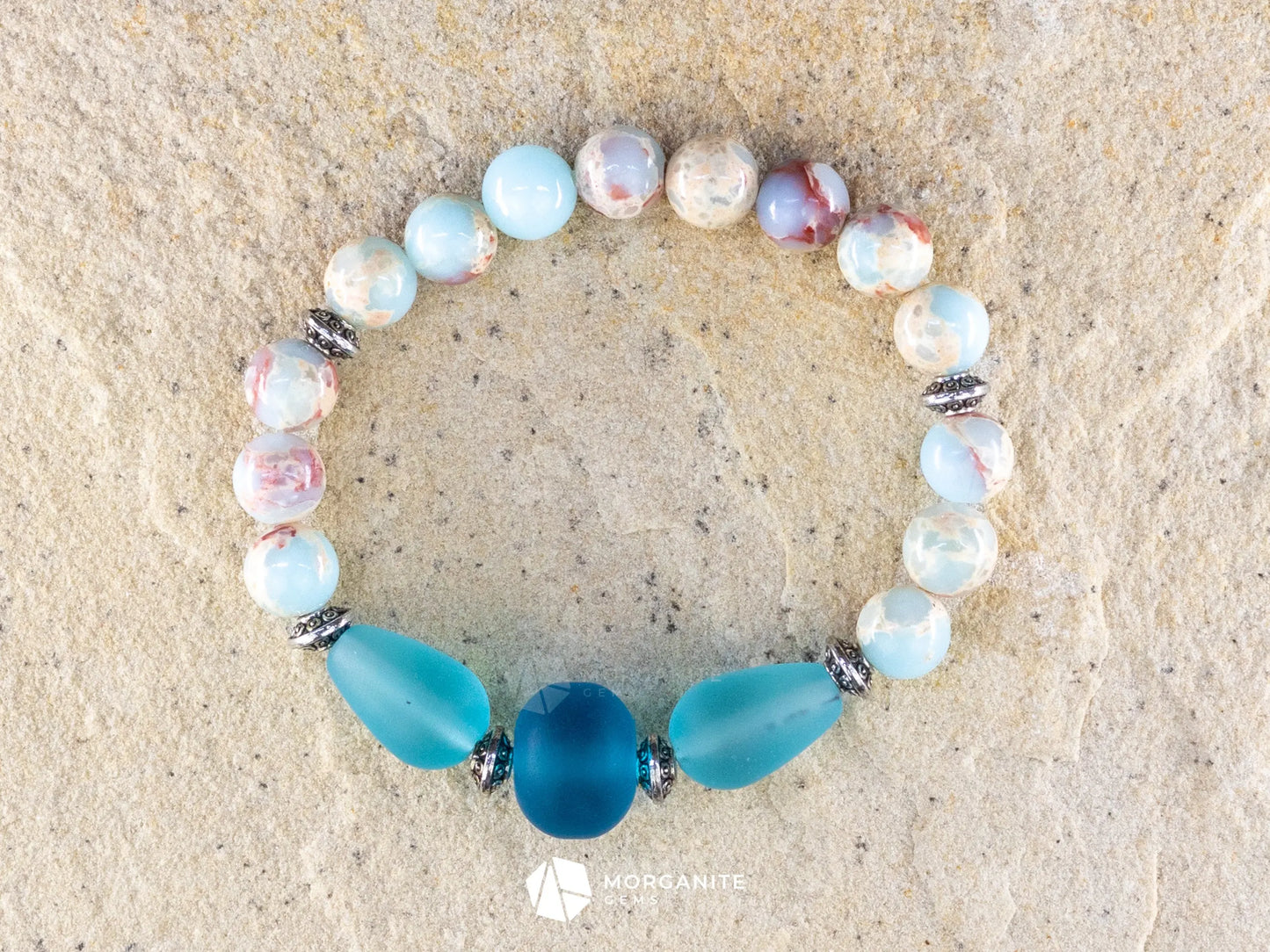 Sky Blue Jasper and Sea Glass Bracelet - Morganite Gems