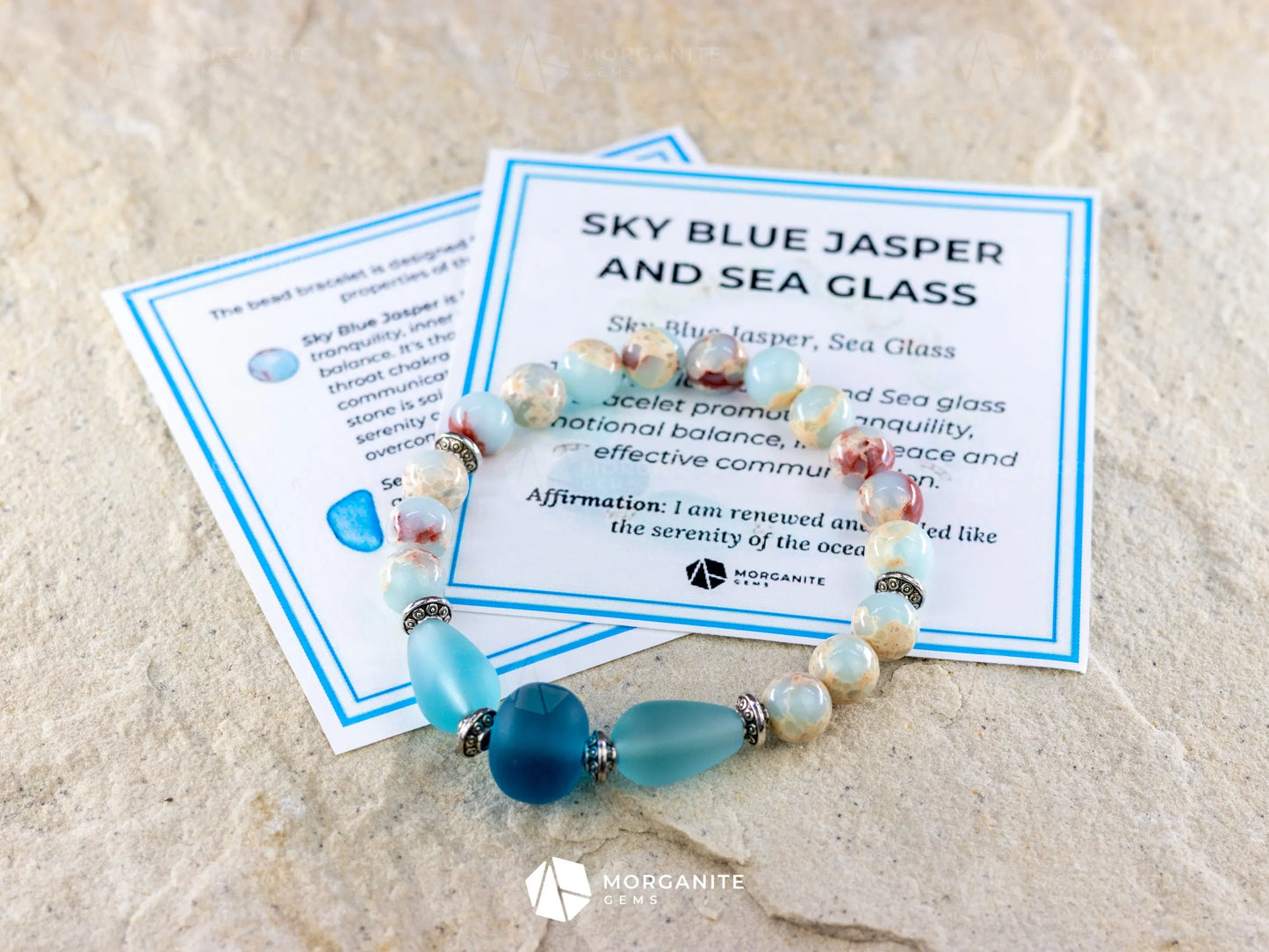 Sky Blue Jasper and Sea Glass Bracelet - Morganite Gems