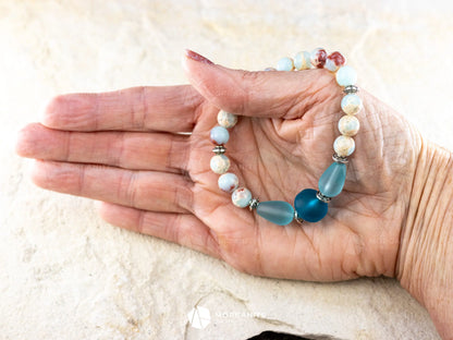 Sky Blue Jasper and Sea Glass Bracelet - Morganite Gems