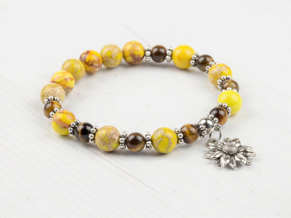 Sunflower Bracelet | Sunflower Charm Jewelry | Laughter Bracelet | Happiness Bracelet | Energy Bracelet | Bracelet for Joy | Sunflower Jewel