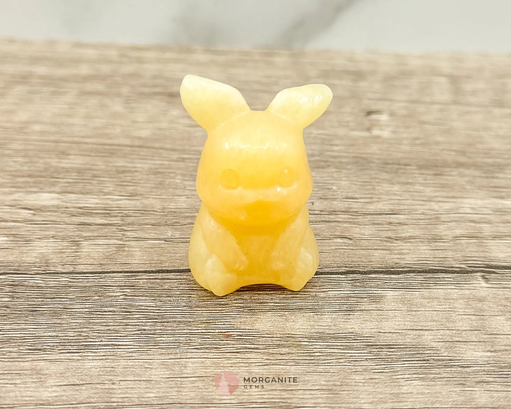 Yellow Calcite Pikachu-Inspired Crystal Figurine – Hand-Carved Pokémon Collectible - Morganite Gems