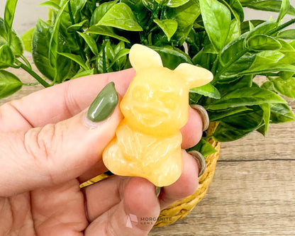 Yellow Calcite Pikachu-Inspired Crystal Figurine – Hand-Carved Pokémon Collectible - Morganite Gems