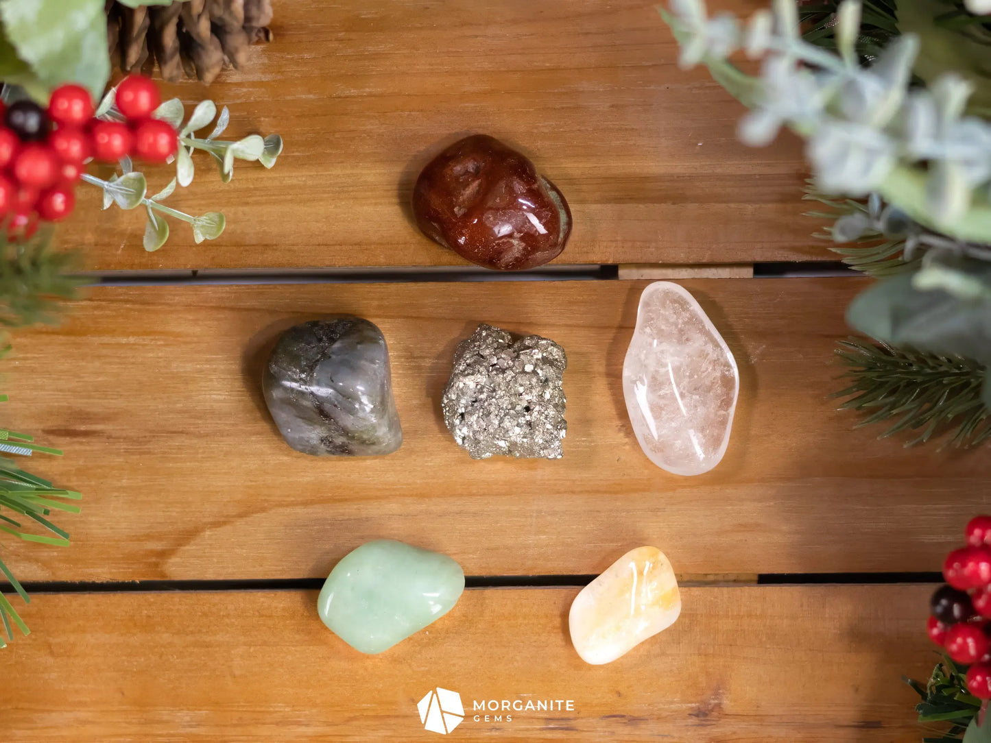 Yule Crystal Set – Holiday Healing Stones for Winter Solstice, Spiritual Growth & Seasonal Magic-Morganite Gems