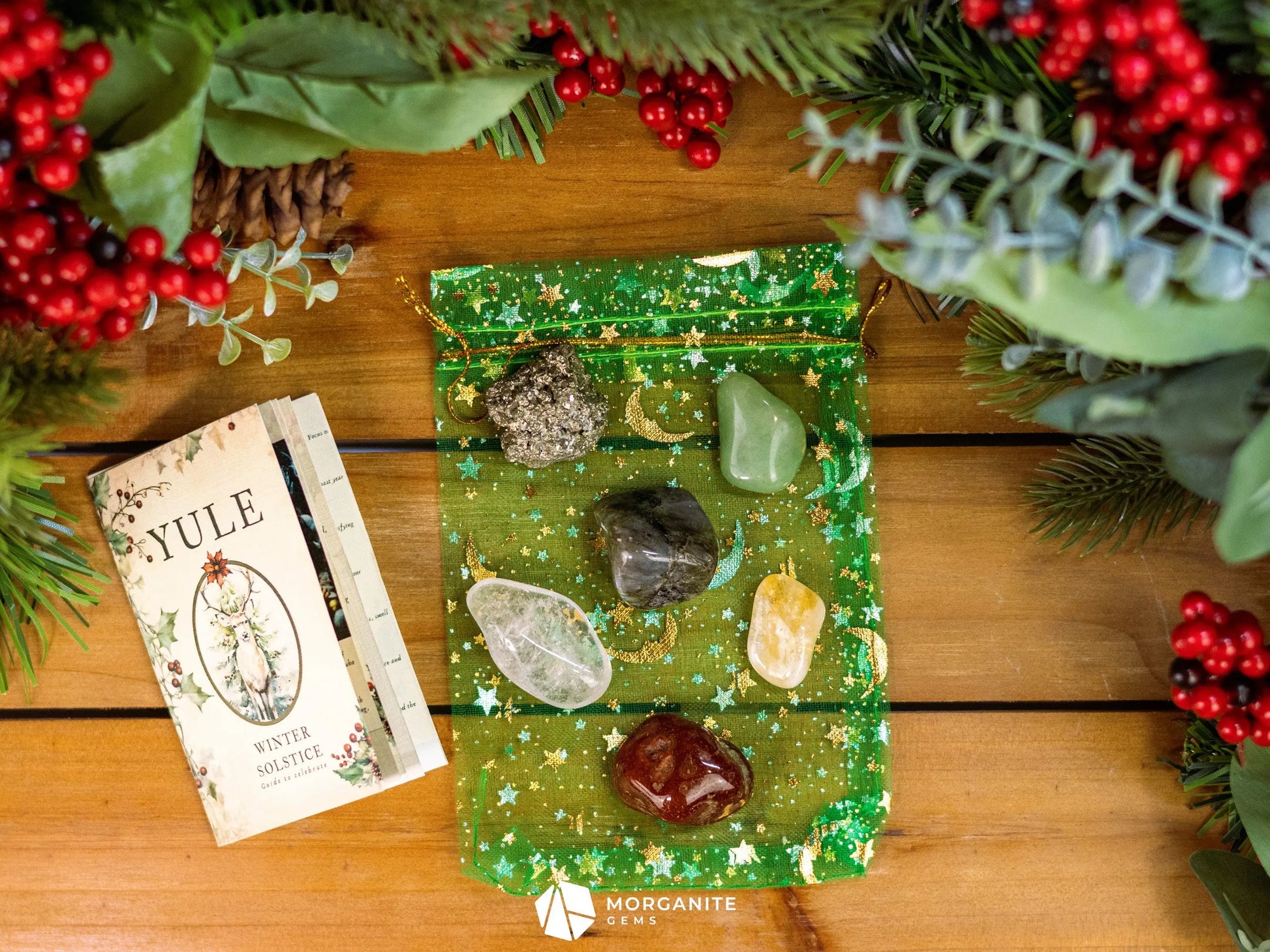 Yule Crystal Set – Holiday Healing Stones for Winter Solstice, Spiritual Growth & Seasonal Magic-Morganite Gems