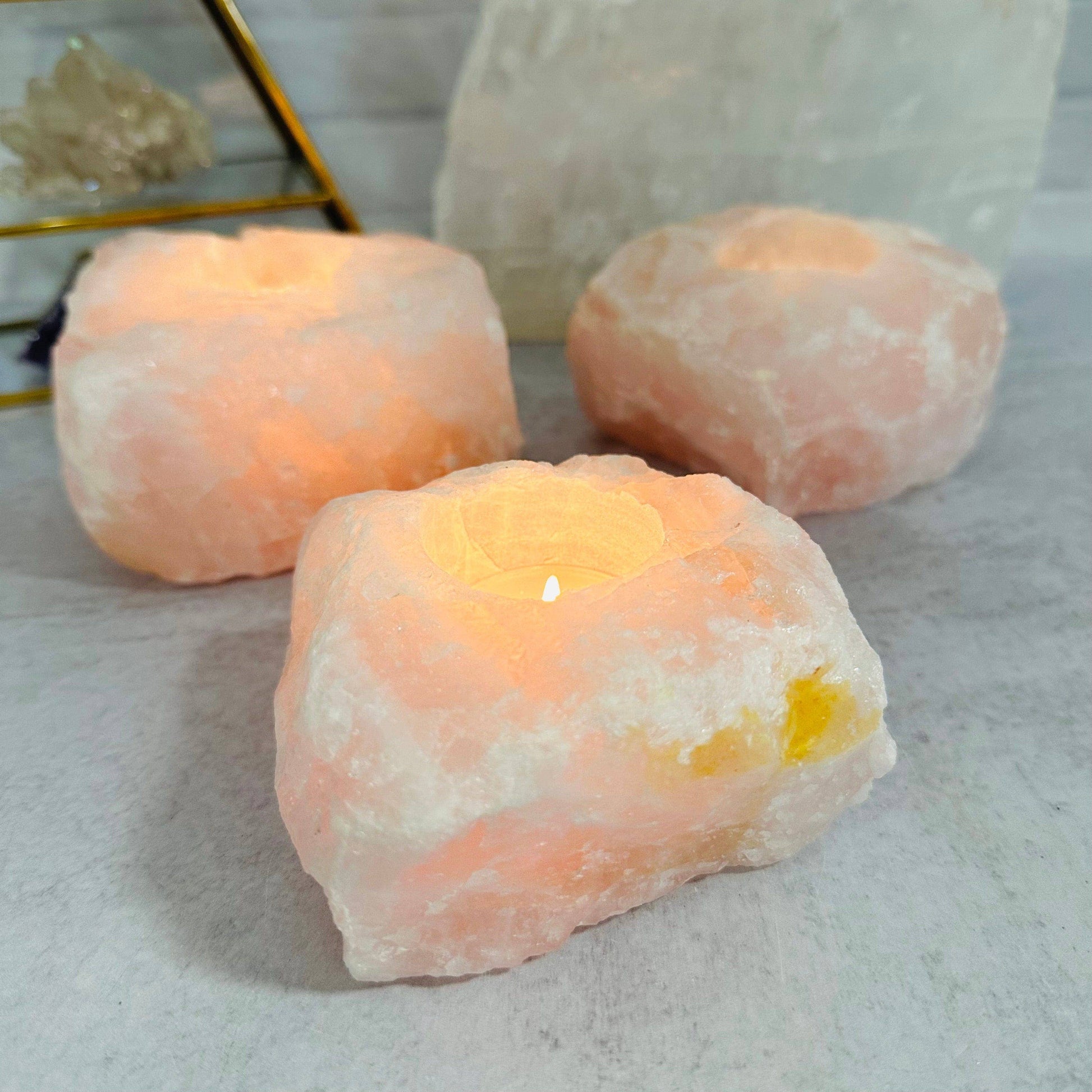 Natural Rose Quartz Candle Holder – Crystal Tealight Holder for Love & Healing Energy - Morganite Gems