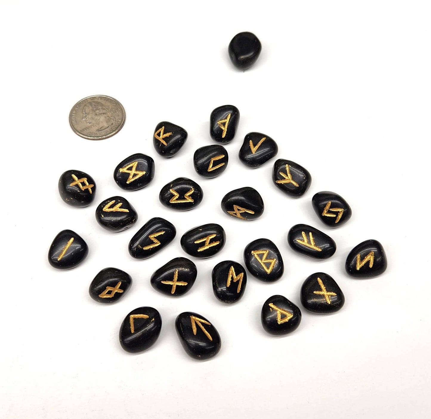 Black Obsidian Gemstone Rune Sets with Velvet Pouch