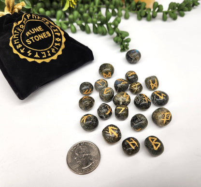 Labradorite Gemstone Rune Sets with Velvet Pouch