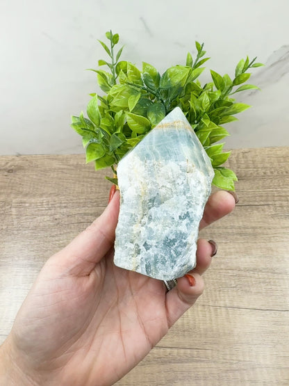 Blue Onyx Half Rough Cut Base Point – Natural Healing Crystal for Emotional Balance & Meditation