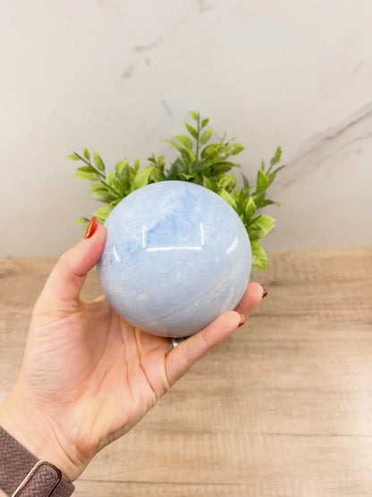 Large Blue Calcite Sphere – Soothing Healing Crystal for Calm, Clarity & Emotional Balance