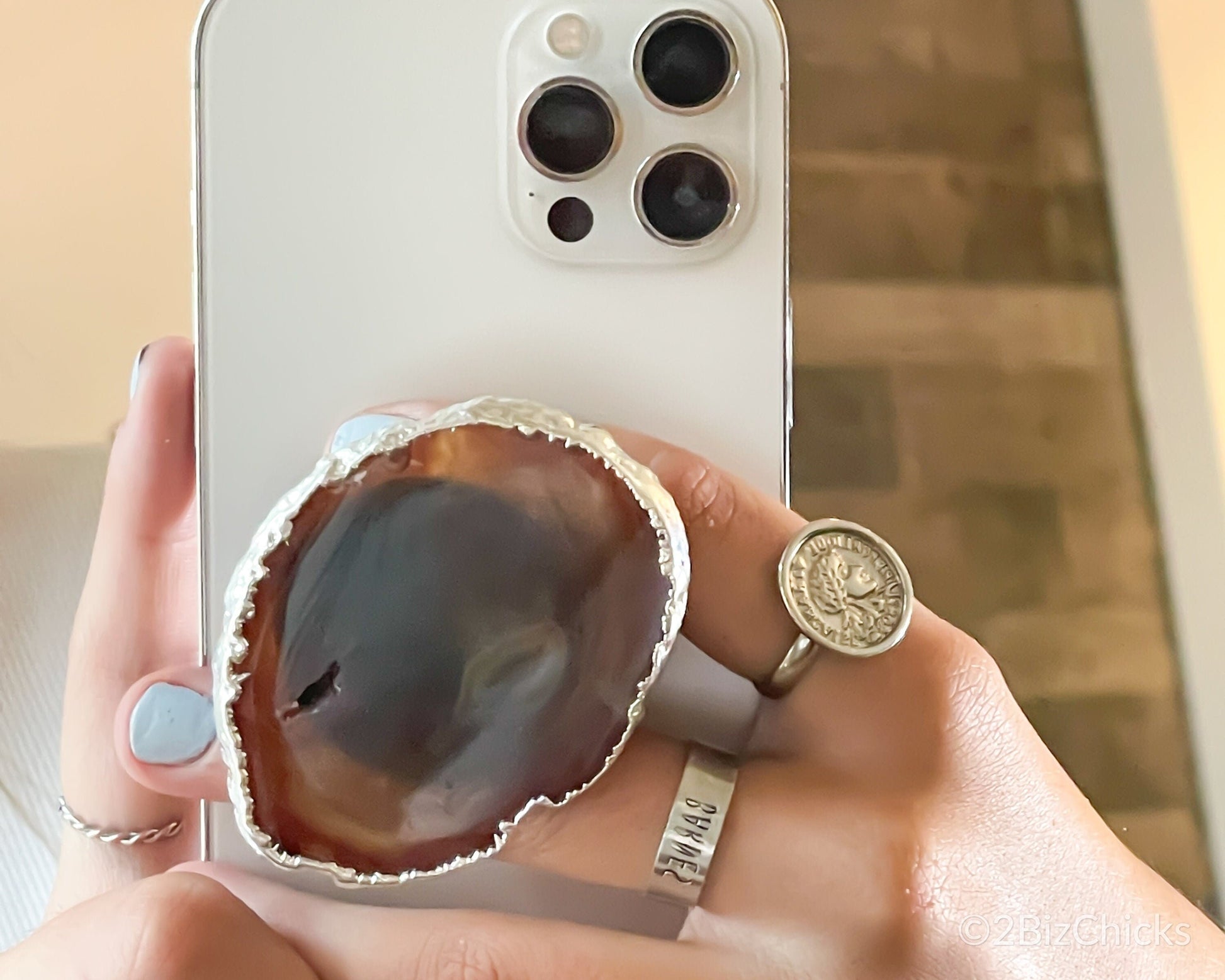 Silver Plated Agate Phone Grip