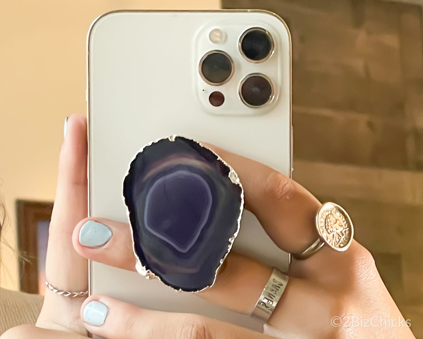 Silver Plated Agate Phone Grip