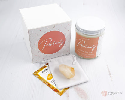 Positivity Candle with Crystal for Self Care Kit and Mental Health Gift