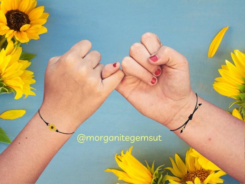 Pinky Swear Sunflower Bracelet | Friendship Bracelet | Boho Adjustable Bracelets | Best Friend Bracelet | Long Distance | Sunflower Gift